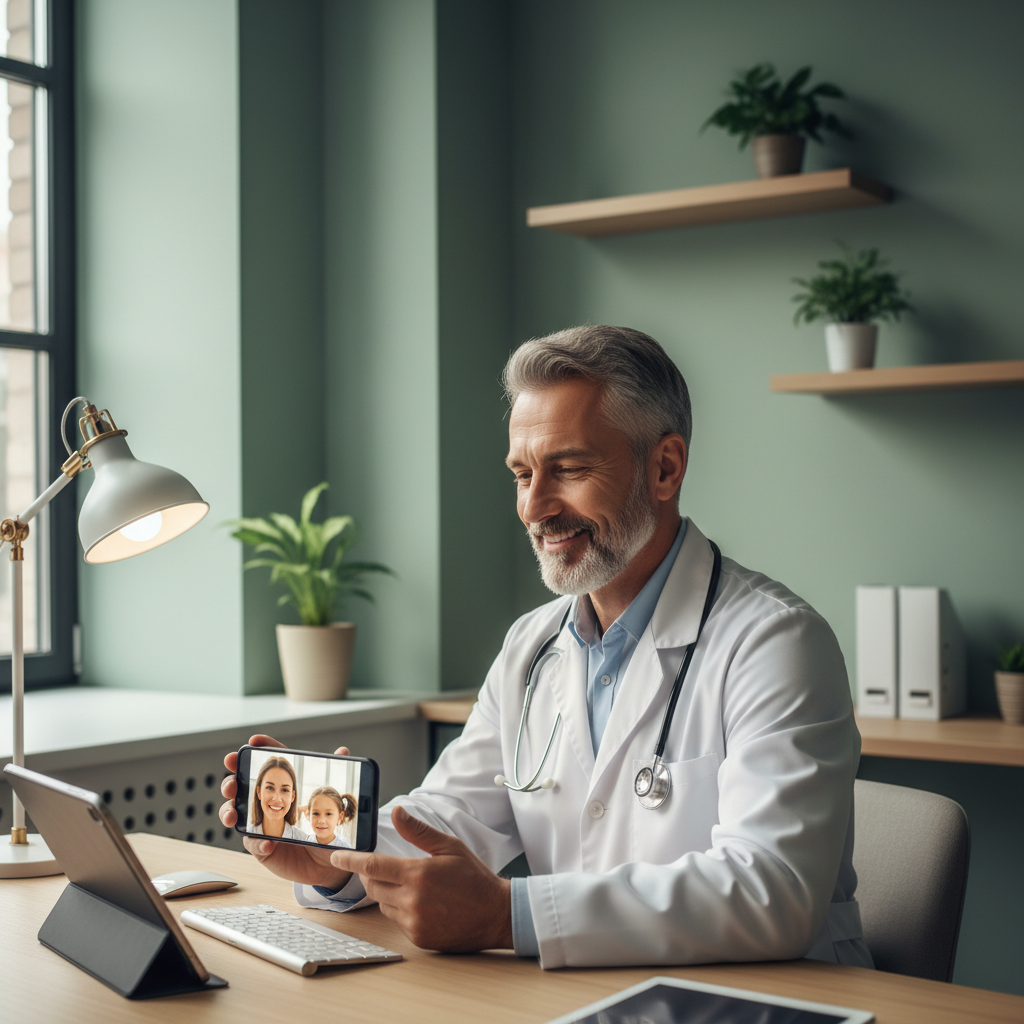 Médico em teleconsulta com paciente - Plataforma 24h